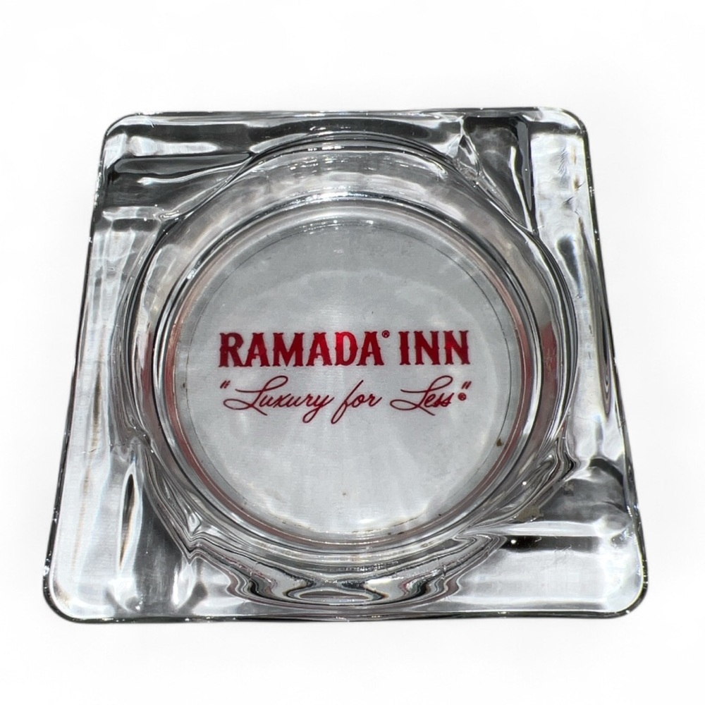 Vintage RAMADA INN Clear Glass Square Ashtray